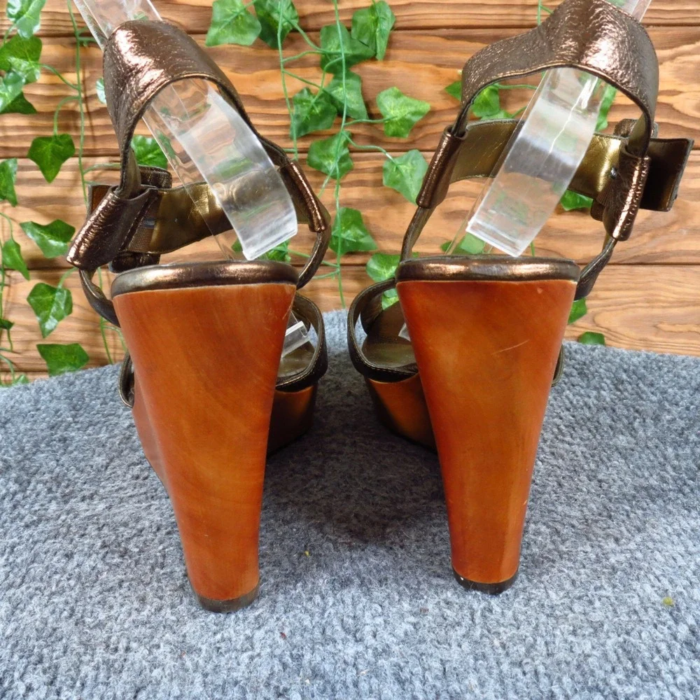 Nine West Janisha Women Wedge Sandals Size 10M Party Bronze Metallic Leather